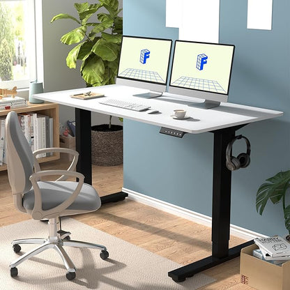 FLEXISPOT EN1 Whole-Piece Standing Desk, 55 x 28 Inches Electric Stand Up Desk for Workstation and Home Office (Black Frame + 55" White Top, 2 Packages)