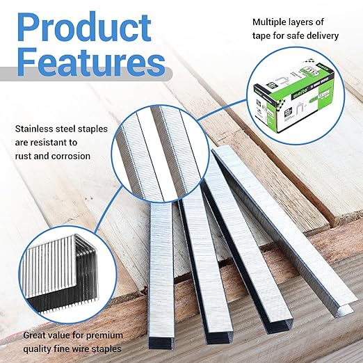 meite 71/12 22 Gauge 304 Stainless Steel Upholstery Staples, 3/8-Inch Crown with 1/2-Inch Leg Length, Heavy Duty Staples for Construction, Furniture, Crafts & DIY Projects (5 Boxes)