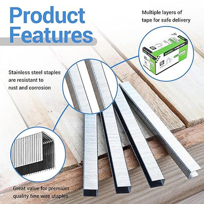 meite 71/12 22 Gauge 304 Stainless Steel Upholstery Staples, 3/8-Inch Crown with 1/2-Inch Leg Length, Heavy Duty Staples for Construction, Furniture, Crafts & DIY Projects (5 Boxes)