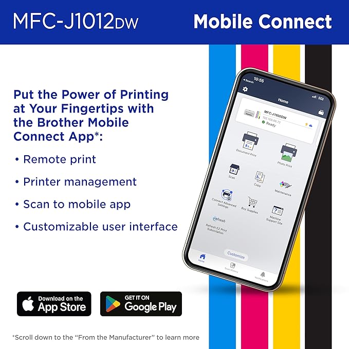 Brother MFC-J1012DW Wireless Colour Inkjet All-in-One Printer with Mobile Device and Duplex Printing, for Home Office and Personal Use, Refresh Subscription Ready