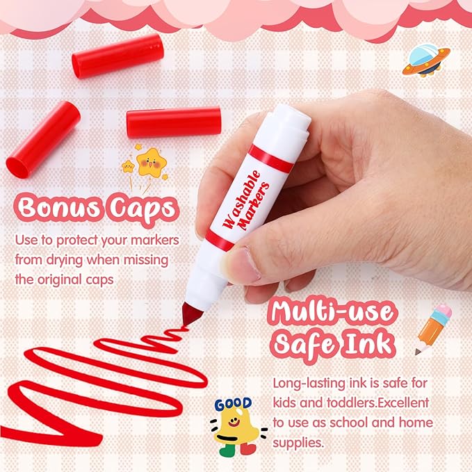 Janlaugh 30 Pcs Mini Washable Markers Bulk Broad Line Conical Tip Washable Mark Pen Set Short Coloring Paint Pen for Kid Art Projects Teacher Student Toddler Party Favors Classroom, Ages 6+(Red)