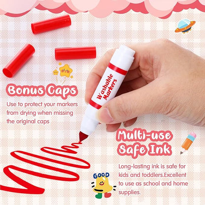 Janlaugh 30 Pcs Mini Washable Markers Bulk Broad Line Conical Tip Washable Mark Pen Set Short Coloring Paint Pen for Kid Art Projects Teacher Student Toddler Party Favors Classroom, Ages 6+(Red)