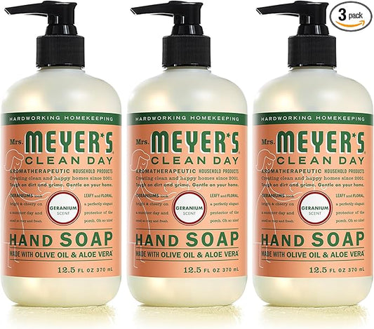 MRS. MEYER'S CLEAN DAY Hand Soap, Made with Essential Oils, Geranium, 12.5 fl. oz - Pack of 3