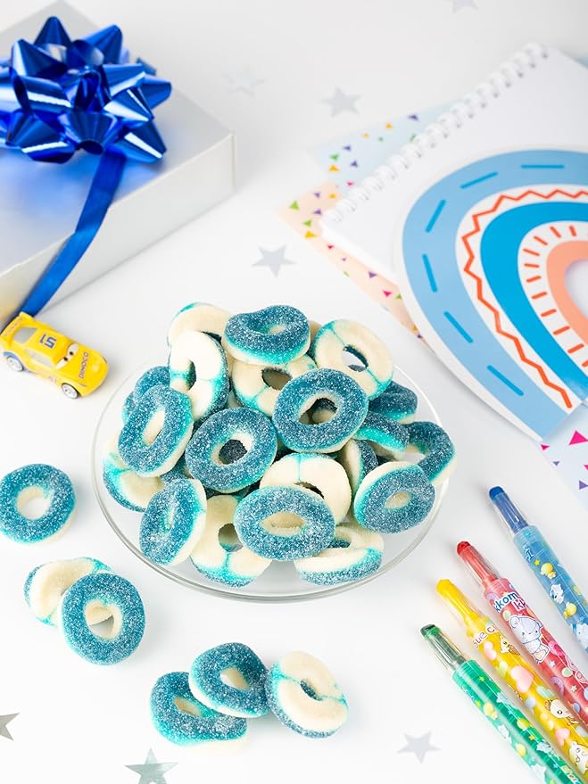 Kervan Candy Bebeto Blue Raspberry Rings - Fruity, Soft, Sweet & Sour Gummy Candy Bulk for Kids, Gift Snacks and Parties - Blue Raspberry Gummies Party Size Bag (5 lbs)
