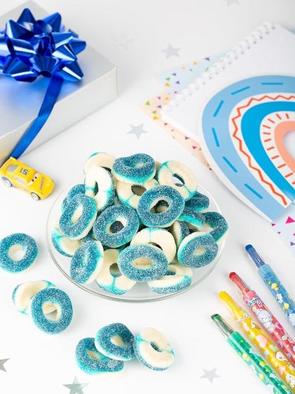 Kervan Candy Bebeto Blue Raspberry Rings - Fruity, Soft, Sweet & Sour Gummy Candy Bulk for Kids, Gift Snacks and Parties - Blue Raspberry Gummies Party Size Bag (5 lbs)