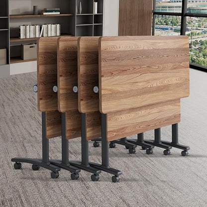 Folding Conference Table,Conference Table with Wheels,Large Flip-Top Training Table,Freely Combinations,Easy to Move for Offices, Schools,Training Rooms（4,Yellow,5in