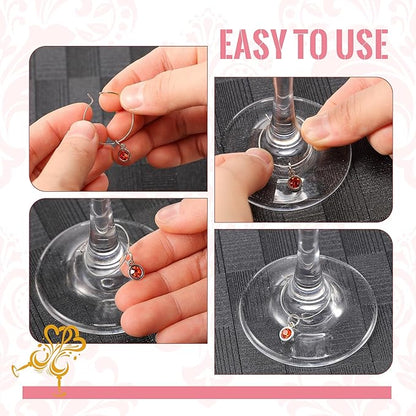Junkin 12 Pcs Wine Glass Charms Markers Tags for Stem Glasses Drink Markers Wine Charm Ring Identifier for Wedding Bachelorette Tasting Holiday Party Favor Decoration (Birthstone Style)