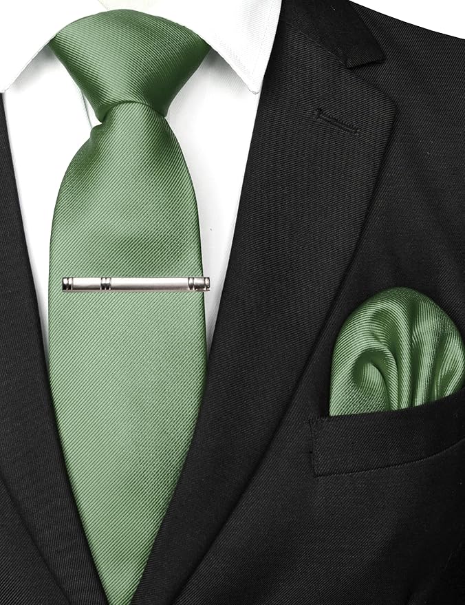 JEMYGINS Solid Color Formal Necktie and Pocket Square Tie Clip Sets for Men