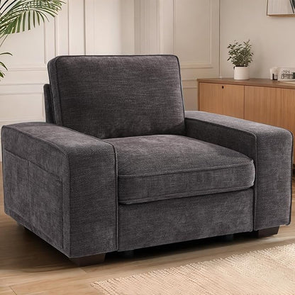 TEKAMON 45" Accent Chair with Seat Storage, Oversized Single Sofa Chair, Modern Chenille Fabric Armchair for Living Room/Office with Deep Seat, Wide Armrests, Side Pockets, USB, WashableCovers(DkGrey)