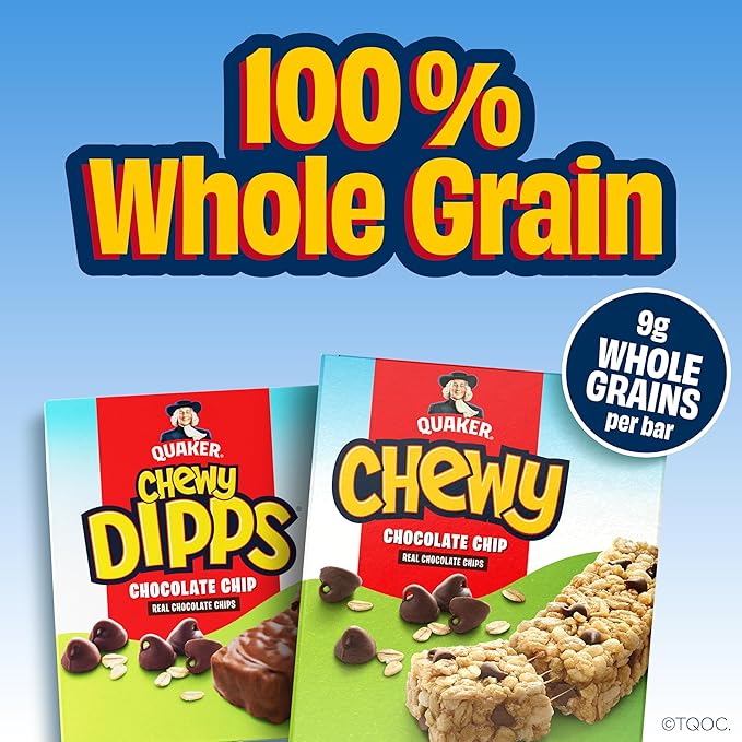 Quaker Chewy Lower Sugar Granola Bars, Chocolate Chip, 58 Count