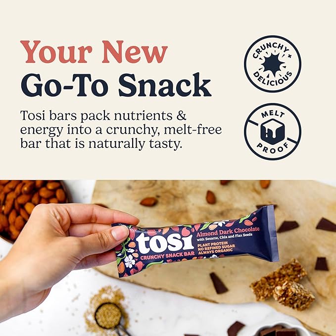 Tosi Variety Pack Protein Bars, Plant Based with Nuts, Gluten-Free Crunchy Snacks, Vegan, Organic, Flax & Chia Seeds, Soy-Free, Omega 3s, 5G-20G Protein, 1 oz and 2.4 oz, 8-Pack