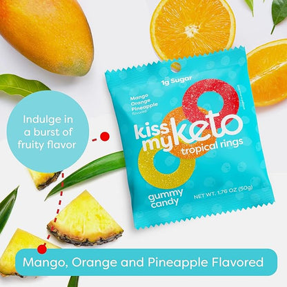 Kiss My Keto Sugar Free Gummies, Gummy Ring 6-Pack – Satisfy Cravings while Staying in Ketosis – High Fiber, 2g Net Carbs, Non-GMO, Vegan, & No Gluten – Calorie-Friendly Vegan Candy