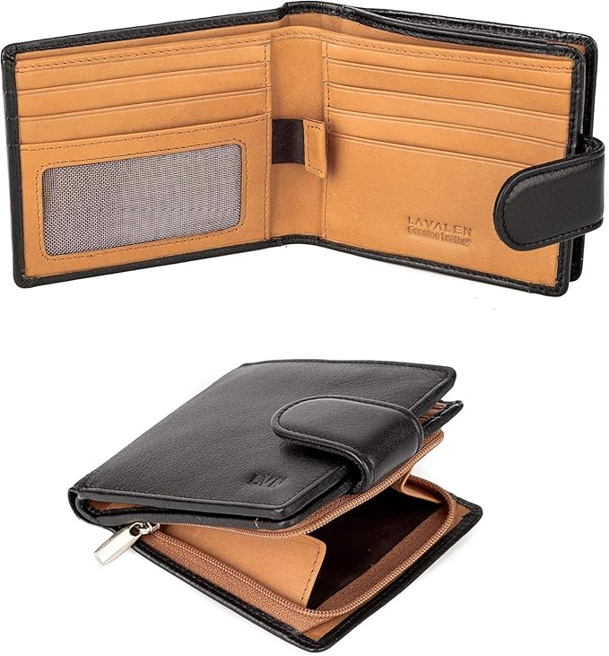 Soft Leather Wallet for Men – Genuine Bifold with Zipper Coin Pocket – Holds Bills, Credit Cards, Coins – RFID Blocking Protection – Stylish, Durable & Practical Leather Wallet for Men