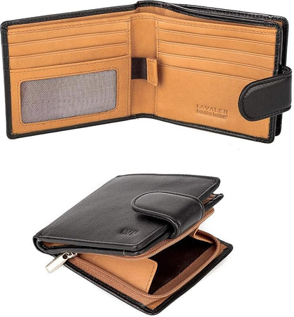 Soft Leather Wallet for Men – Genuine Bifold with Zipper Coin Pocket – Holds Bills, Credit Cards, Coins – RFID Blocking Protection – Stylish, Durable & Practical Leather Wallet for Men