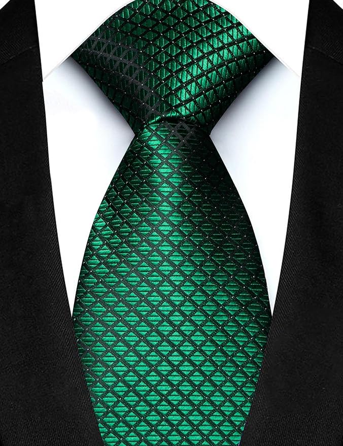 JEMYGINS Mens Solid Color Plaid Tie and Lapel Pin Necktie Pocket Square and Tie Clip with Sets for Business Casual 4PCS