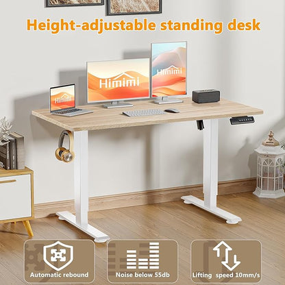 Himimi Electric Standing Desk Adjustable Height,70 x 27 inch Sit Stand up Adjustable Desk with Memory Presets,Portable Computer Desk for Gaming/Working,Free Hook, Lockable Wheels,Mouse Pad,Oak