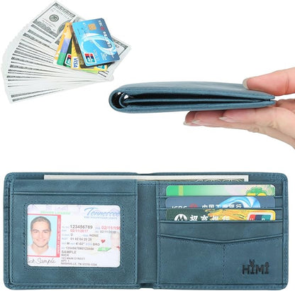 Wallet for Men-Genuine Leather RFID Blocking Bifold Stylish Wallet With 2 ID Window