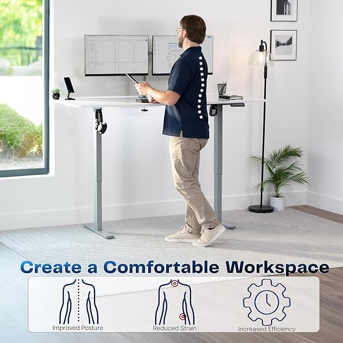 VIVO Electric Dry Erase 71 x 30 in Standing Desk, Memory Height Adjustment, 1B Series, Whiteboard Top Gray Frame, DESK-KIT-1G7WE