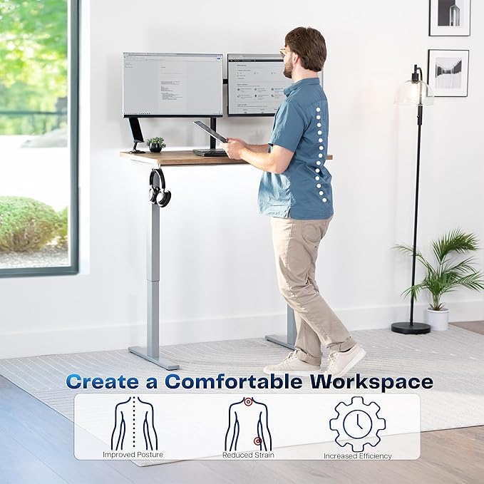 VIVO Electric 43 x 24 in Standing Desk, Memory Height Adjustment, 1B Series, One-Piece Reclaimed Wood Top, Gray Frame, DESK-KIT-1G4P