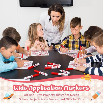 Janlaugh 30 Pcs Mini Washable Markers Bulk Broad Line Conical Tip Washable Mark Pen Set Short Coloring Paint Pen for Kid Art Projects Teacher Student Toddler Party Favors Classroom, Ages 6+(Red)