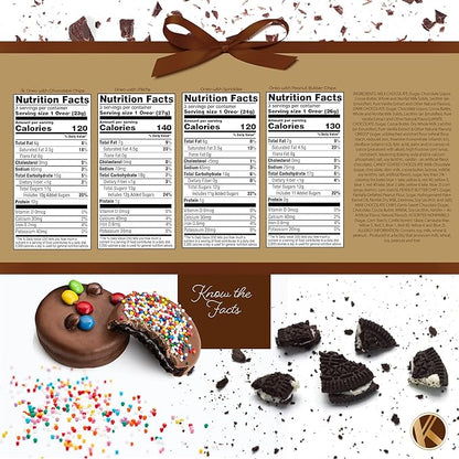 KREMERY Creamy Chocolate Cravings - Halloween Treats For Adults Chocolate Covered Sandwich Cookies & Cream Gift Basket, in Sectional Gift Box (12 Cookies, Assorted Sweet Toppings) Holiday Christmas