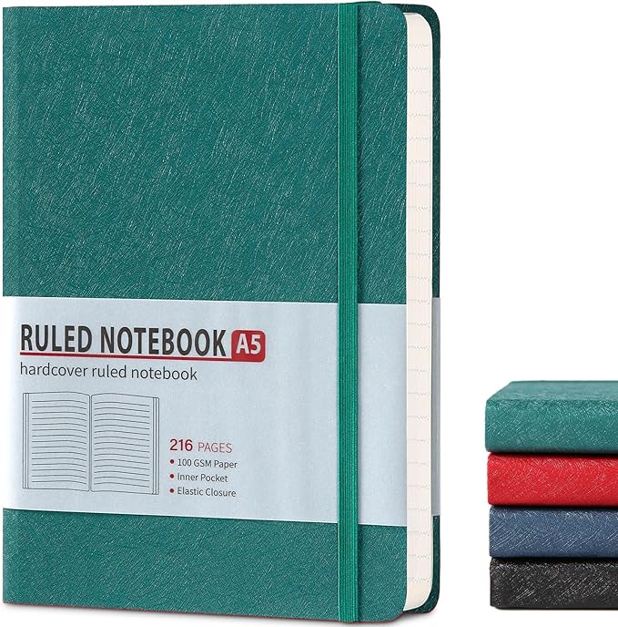 Lined Journal Notebook for Women Men 216 Pages A5 Hardcover Journals for Writing Daily Journaling Notebook for Work, School, Note Taking, Business, Travel Dark Green