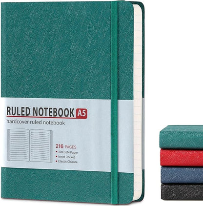 Lined Journal Notebook for Women Men 216 Pages A5 Hardcover Journals for Writing Daily Journaling Notebook for Work, School, Note Taking, Business, Travel Dark Green