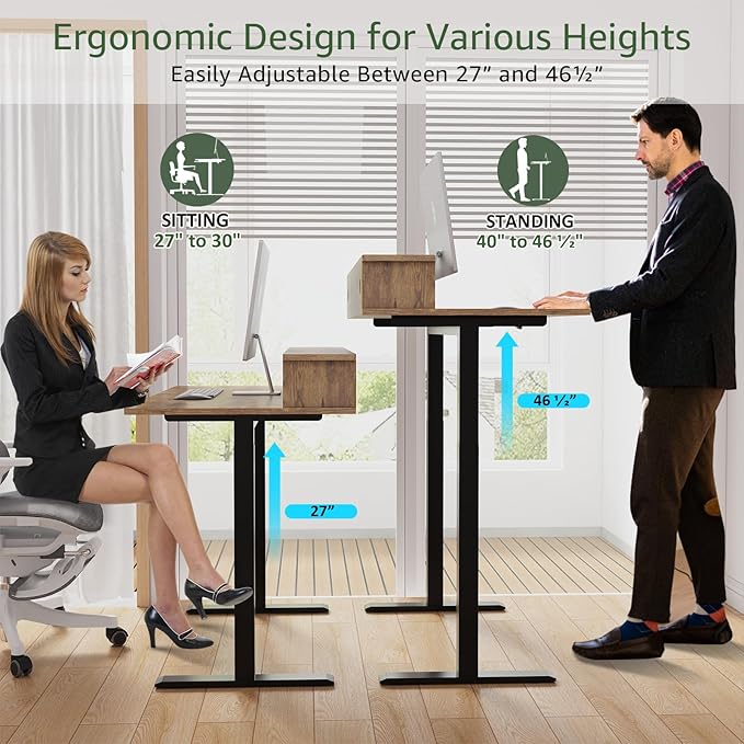 2-Tier Height Adjustable 45" Electric Standing Desk - Upgraded Ultra Durable Home Office Large Rectangular Computer Table or Laptop Sit Stand Workstation - Rustic Brown