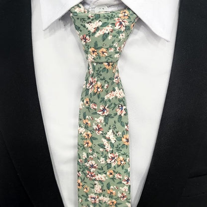 Cotton Floral Ties for Men 2.76" Men's Skinny Tie Linen Flower Printed Neck Tie for Wedding Dating Party