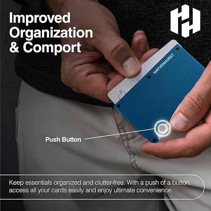 Hayvenhurst Wallet For Men - Reinvented Design Men's Wallet - Slim, Minimalistic & Seamless, Blocks RFID Scanners with a Money Clip (Navy)