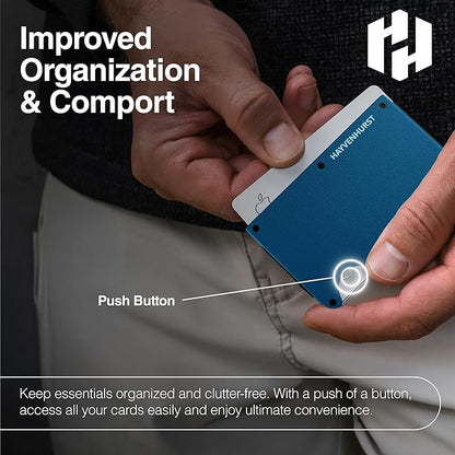 Hayvenhurst Wallet For Men - Reinvented Design Men's Wallet - Slim, Minimalistic & Seamless, Blocks RFID Scanners with a Cash Strap (Navy)