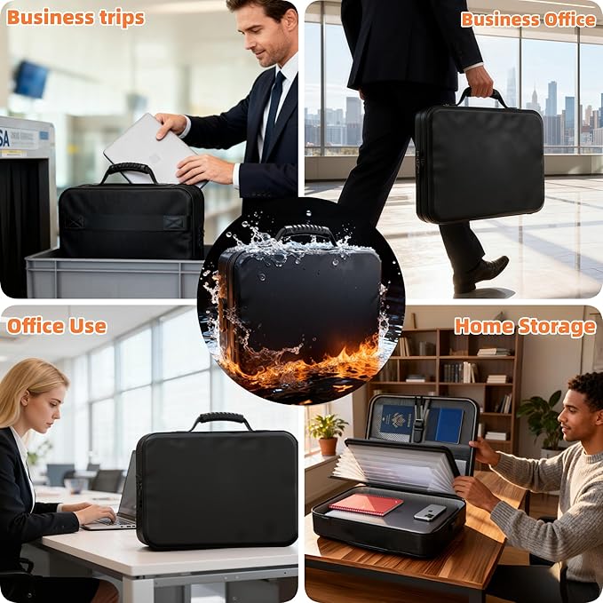 Fireproof Document Box (Soft-Shell) with Lock & Waterproof Zipper, 5200°F Safe for Important Documents, Certificates, Laptop Portable File Organizer for Home, Office, Travel Storage