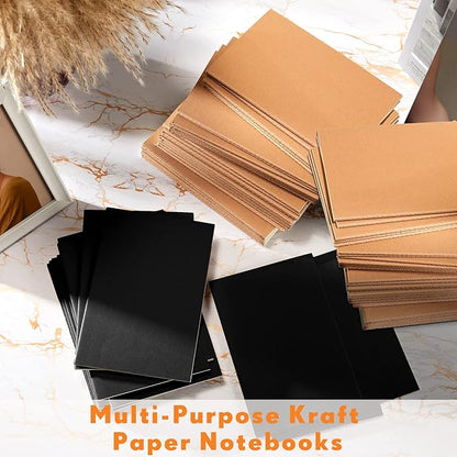 Mimorou 100 Pcs Kraft Notebook Journals 5.5 Inch x 8.3 Inch A5 Softcover Notebooks Bulk for Writing Sketch Office Notepad with 60 Pages 30 Sheets (Multicolor,Lined)(Black, Brown,Lined)