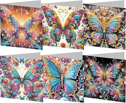 6pcs DIY Butterfly Diamond Art Painting Greeting Cards Kit, Rhinestone Art Holiday Birthday Card Set with Envelopes, DIY Festival Craft for Girlfriend, Christmas Valentine Gift Making Supplies