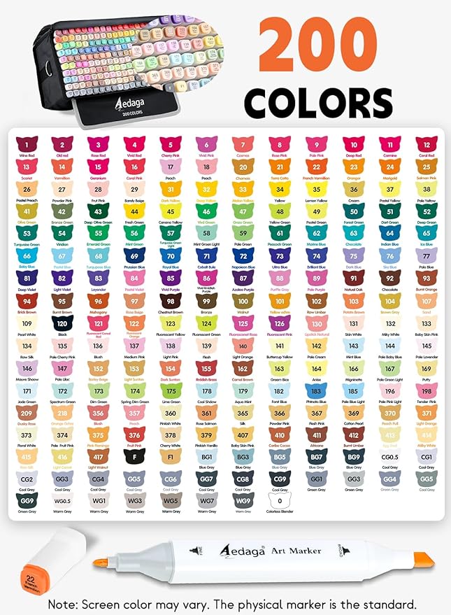 YHC 200 Colors Alcohol Markers for Artists, Free APP for Coloring, Dual Tips Alcohol-Based Markers for Drawing,Painting and Sketching, Great Gift Idea for Adults