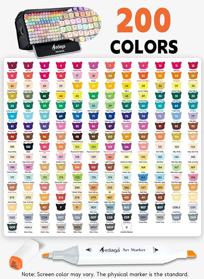 YHC 200 Colors Alcohol Markers for Artists, Free APP for Coloring, Dual Tips Alcohol-Based Markers for Drawing,Painting and Sketching, Great Gift Idea for Adults