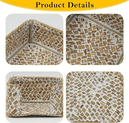 Sticky Note Holder Seagrass Post It Note Dispenser, 3 x 3 Inch Woven Sticky Note Dispenser, Farmhouse Post It Holder for Desk Home Office Decor, Whitewash