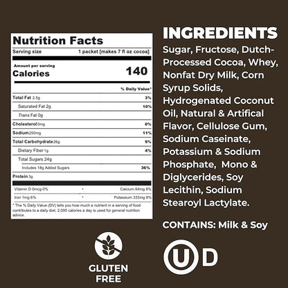 Cocoa Classics Dark Chocolate Cocoa Mix, Sweet, Smooth, Intense Dark Chocolate Flavored, Make Hot or Iced Cocoa, Gluten Free, Kosher Dairy Friendly, 1.25oz Packets (Pack of 12)