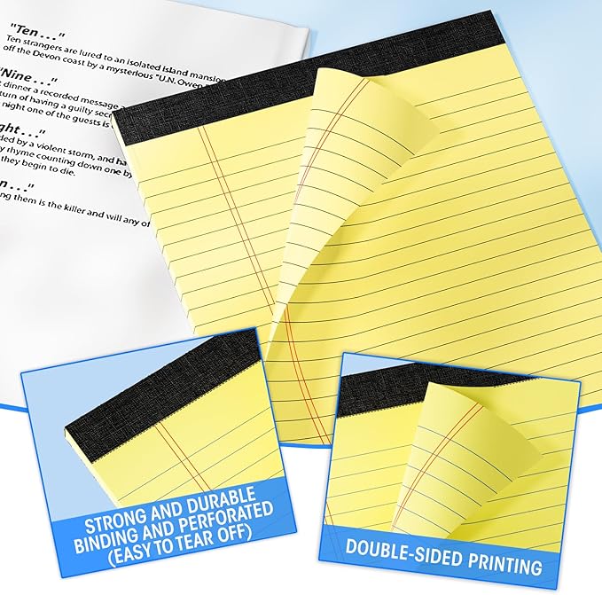 6pcs Legal Pads 8.5 x 11, Notepads 8.5 x 11 Inch, Color Note Pads Clear Print Writing Pads of Paper, Memo Pads , Perforate Legal Notepads Paper , Wide Ruled Lined with Sturdy Back,30 Sheets/Pack