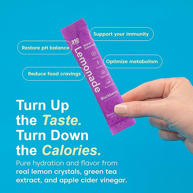 310 Nutrition Lemonade Sugar-Free Water Flavoring Packets - Powdered Drink Mixes & Flavorings with Alkalizing Minerals - Water Enhancer Packets for Energy & Instant Hydration - Ginger 30 Singles