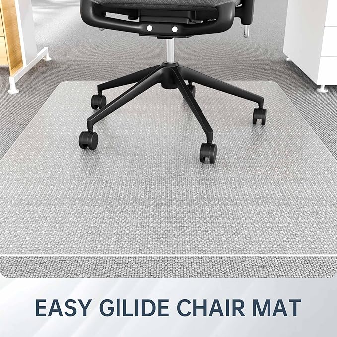 Office Chair Mat for Medium Pile Carpeted Floor, Ship Flat 47"x33" Heavy Duty Floor Protector for Desk, Plastic Rolling Clear Floor Mats, Smooth Glide, No Divot, Rectangular