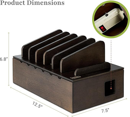 Prosumer's Choice Multi Device Charging Station Wood - Desktop Organizer with Holder for Multiple Phones - Elegant Wooden Desk Accessories - 6 Device Charging Station for Work from Home and Office