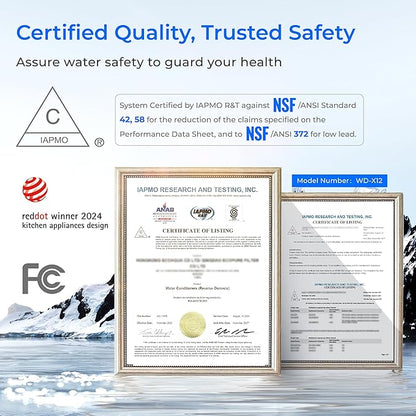 Waterdrop X12-Alkaline Mineral pH+ Reverse Osmosis System, NSF/ANSI 42&58&372 Certified, 1200 GPD RO Water Filter, 11-Stage Filtration Tankless RO System, 3:1 Pure to Drain, UnderSink, BPA Free