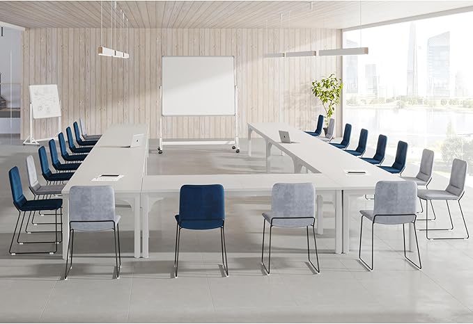 Conference Table, Super Sturdy Large Rectangle Meeting Seminar Table, Long Business Tables, White, 8Pcs