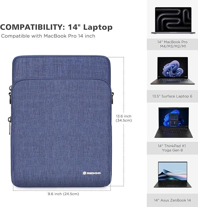 NIDOO 14 inch Laptop Sleeve Protective Computer Carrying Case Bag for 14" ThinkPad E14 Gen 4/ T14s Gen 5/ ThinkPad X1 Carbon Gen 12/14" MacBook Pro M4 M3 / Asus ZenBook 14/13.5" Surface Laptop 6 5