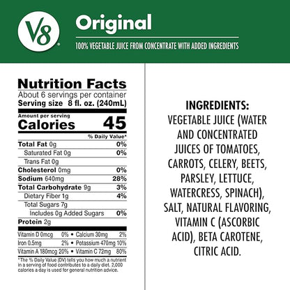 V8 Original 100% Vegetable Juice, 46 fl oz Can (12 Pack)