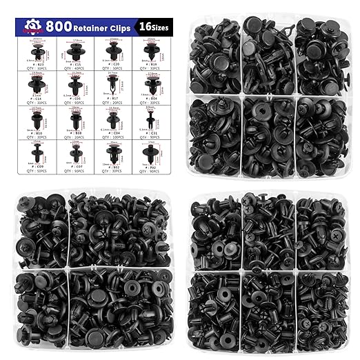 Car Push Retainer Clips 802PCS Auto Fasteners Assortment-16 Most Popular Sizes Nylon Bumper Fender Rivets with Blue Fastener Remover Panel Clip Pliers for Ford GM Toyota Honda Chrysler Benz Nissan