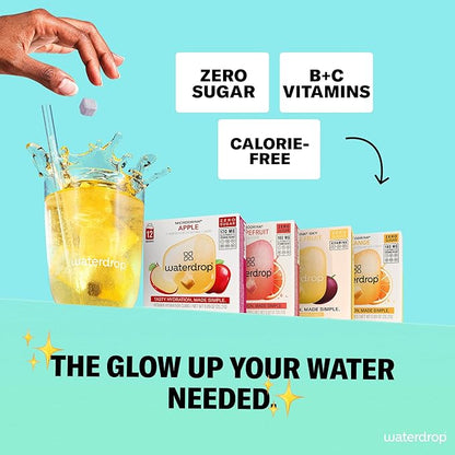 Waterdrop Hydration Cubes with Vitamin C, B Vitamins and Electrolytes, 4 Flavor Electrolyte Variety Pack, Flavored Water Enhancer Cubes for Still & Sparkling Water, Low Calorie, Sugar Free, 48 Count