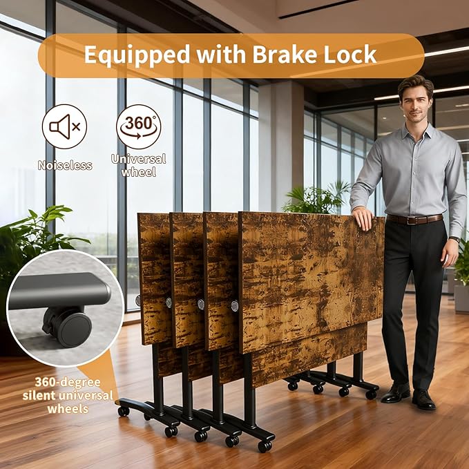 Conference Table, Folding Conference Room Table Meeting Tables, Flip Top Training Table Foldable Conference Tables with Wheels for Office, Conference Room, School (4 Pack B, 63 x 23.6 x 29.5 inch)