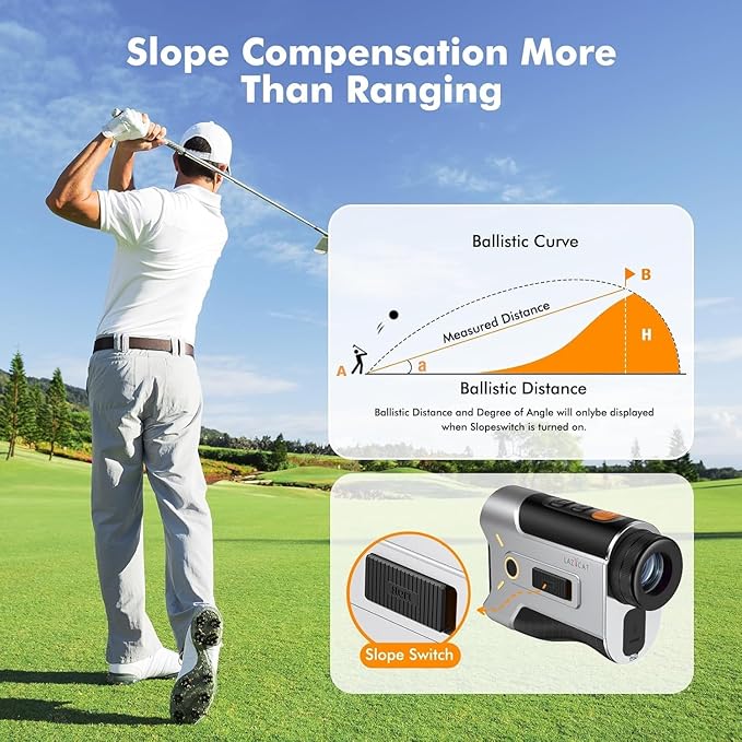 LAZYCAT Golf Rangefinder with Slope, 1200 Yards Laser Range Finder Golfing Dimmable, 7X Magnification, Flag Lock Vibration, Measure Speed, Rechargeable with Magnet